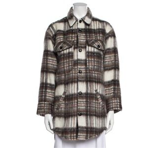 The Kooples Plaid Teddy Jacket in Cream and Brown